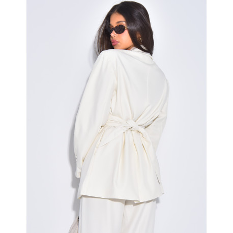 Oversized blazer with wide belt and visible buttons