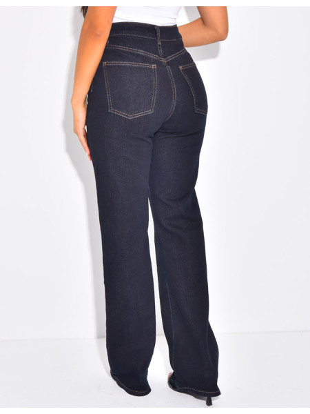 Jeans coupe droite stretchy à boutonnière croisée