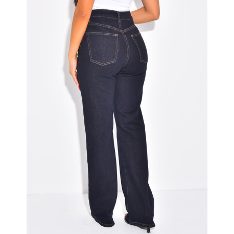 Jeans coupe droite stretchy à boutonnière croisée