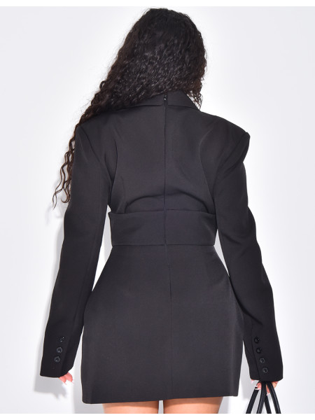 Short blazer-style dress with integrated corset at the waist