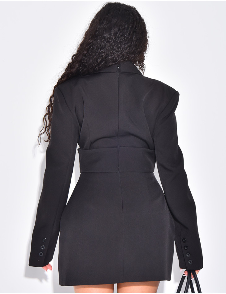 Short blazer-style dress with integrated corset at the waist
