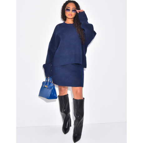 Ensemble 2 pièces pull court oversize et jupe en laine