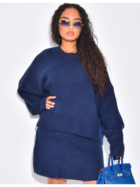 Ensemble 2 pièces pull court oversize et jupe en laine