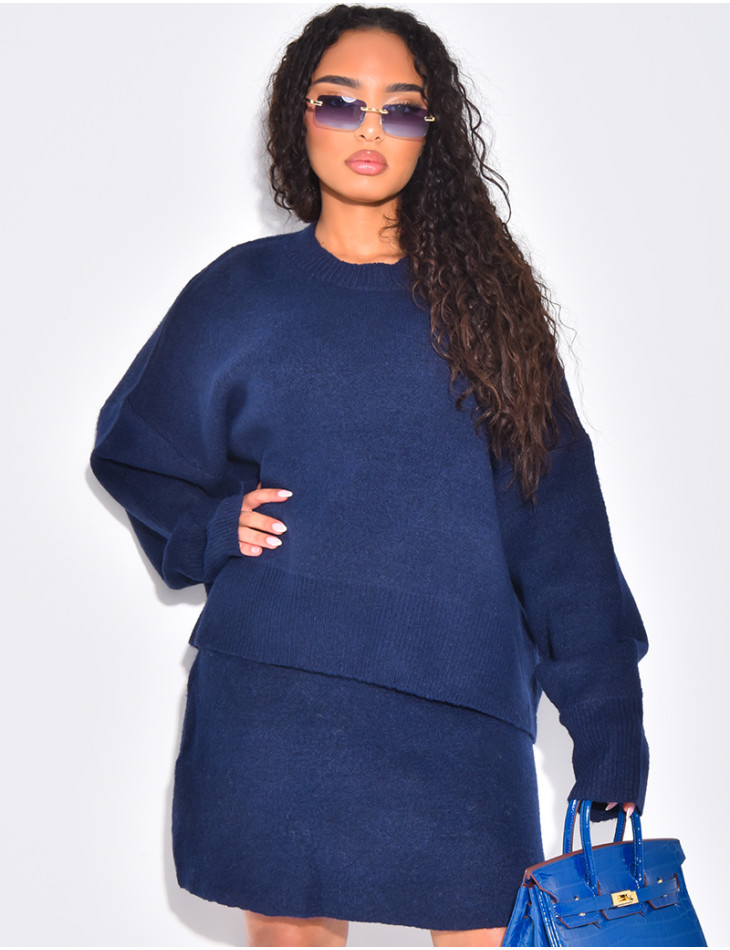 Ensemble 2 pièces pull court oversize et jupe en laine