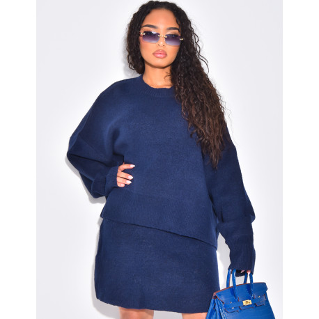 Ensemble 2 pièces pull court oversize et jupe en laine