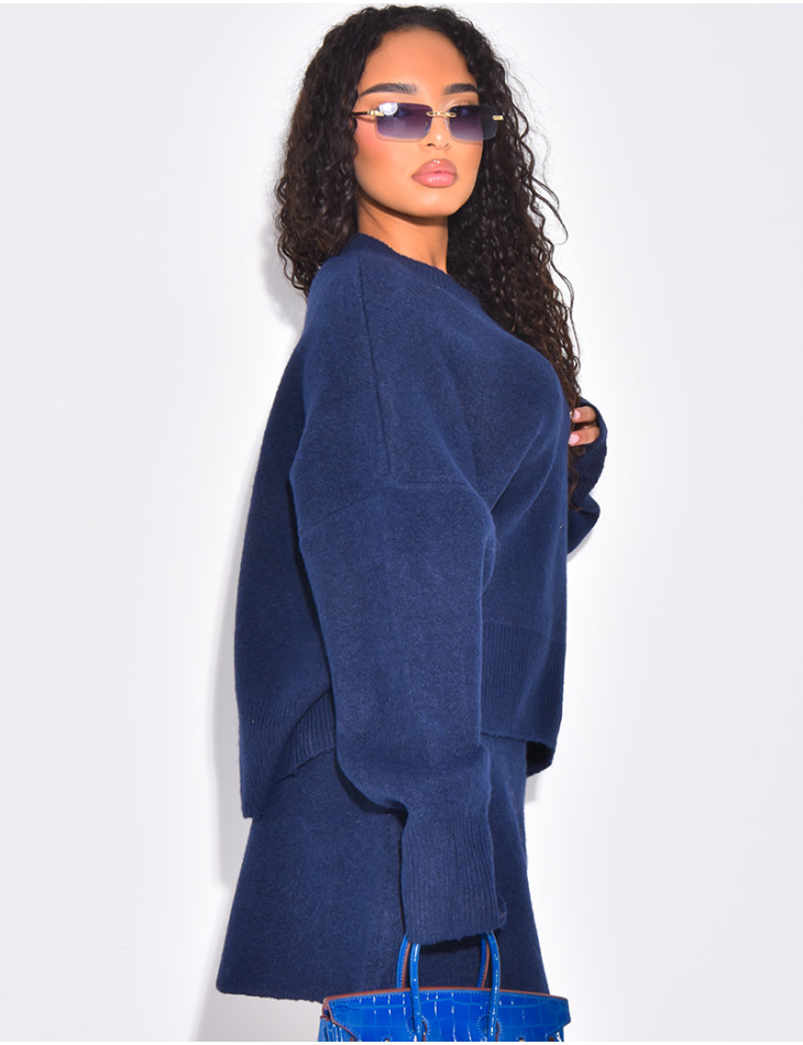 Ensemble 2 pièces pull court oversize et jupe en laine