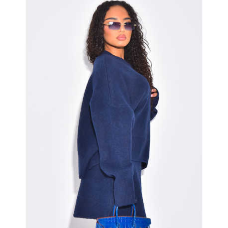 Ensemble 2 pièces pull court oversize et jupe en laine