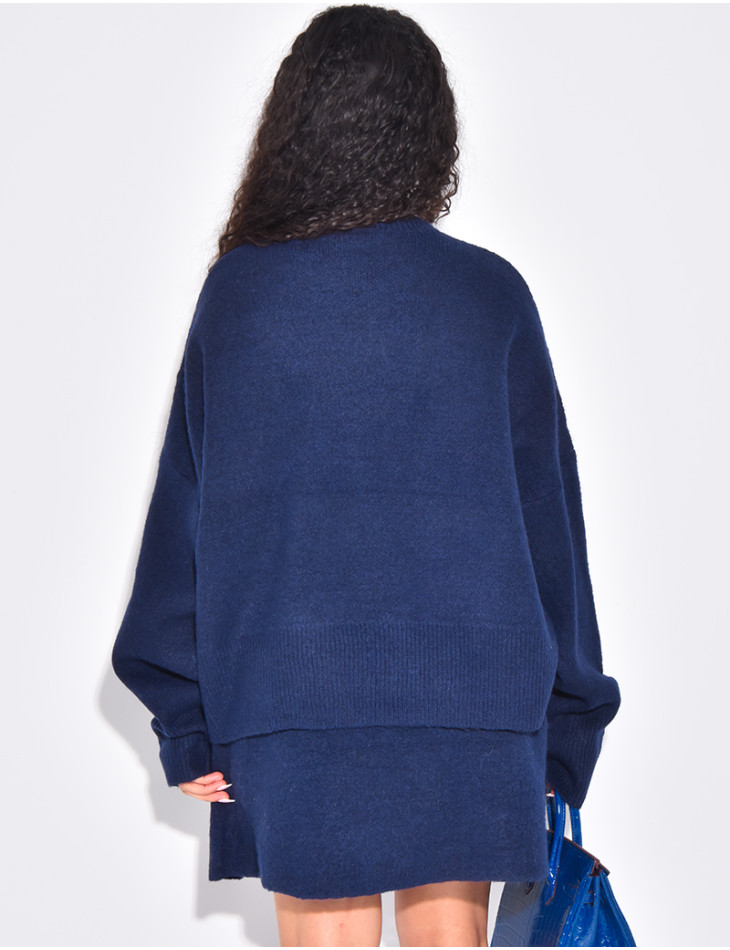 Ensemble 2 pièces pull court oversize et jupe en laine