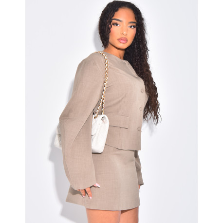 Ensemble 2 pièces blazer à manches ballons et jupe courte