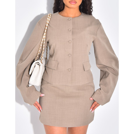 Ensemble 2 pièces blazer à manches ballons et jupe courte