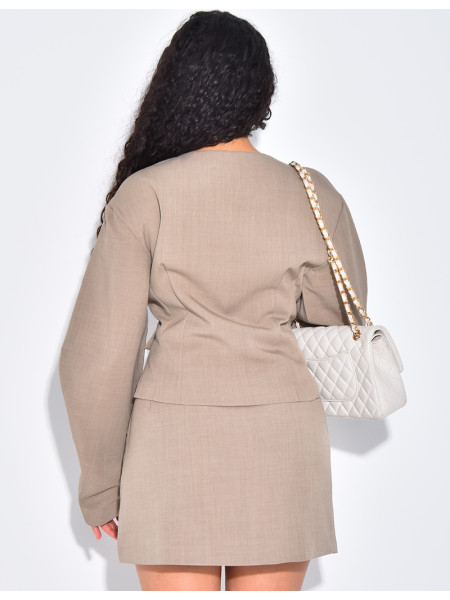 Ensemble 2 pièces blazer à manches ballons et jupe courte