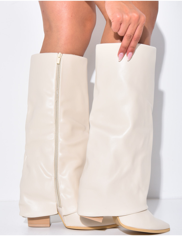 Bottes en similicuir style santiag à talons carré et rabat