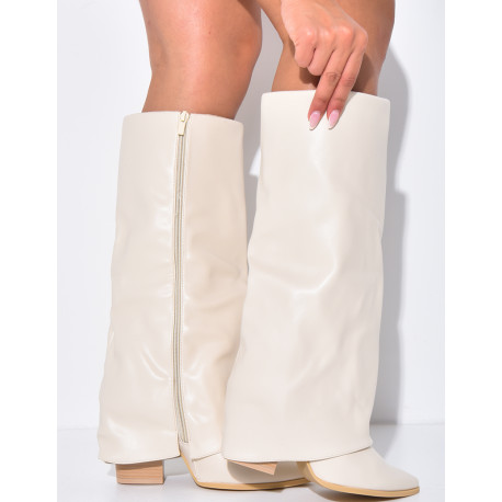 Bottes en similicuir style santiag à talons carré et rabat