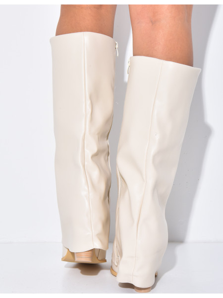 Faux leather cowboy boots with square heels and turn-ups