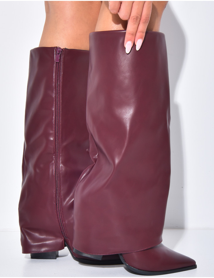 Bottes en similicuir style santiag à talons carré et rabat
