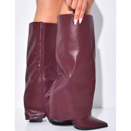 Bottes en similicuir style santiag à talons carré et rabat