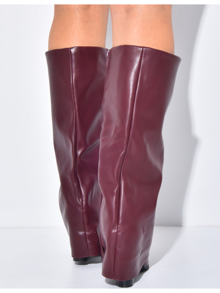 Faux leather cowboy boots with square heels and turn-ups
