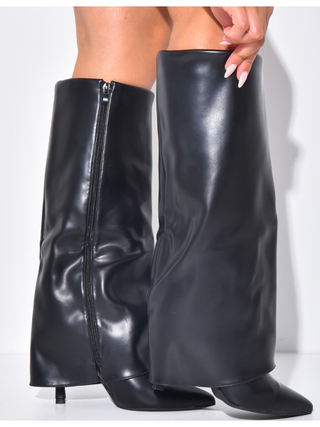 Bottes en similicuir à talons aiguille et rabat