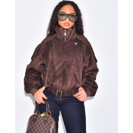 Veste style bombardier en suédine oversize
