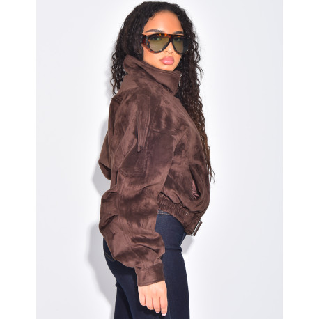 Oversized suede bomber jacket
