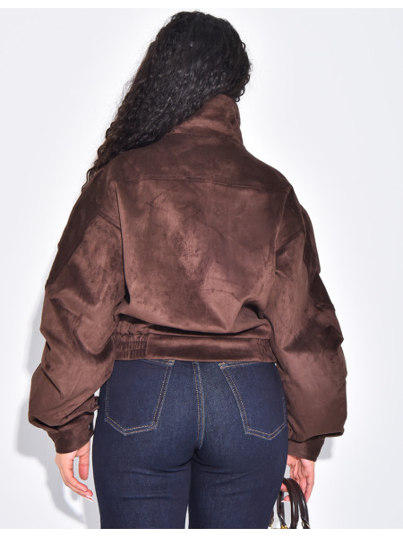 Oversized suede bomber jacket