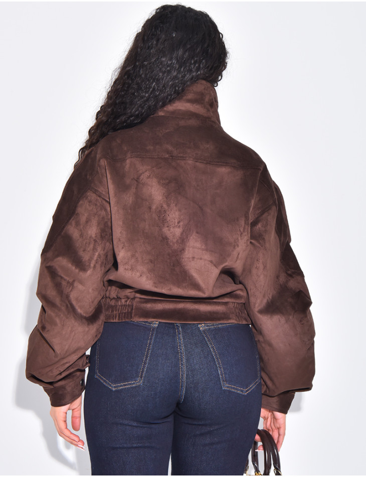 Oversized suede bomber jacket