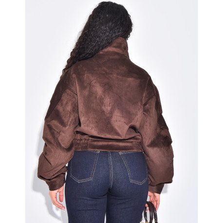 Oversized suede bomber jacket