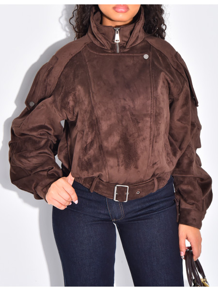 Oversized suede bomber jacket