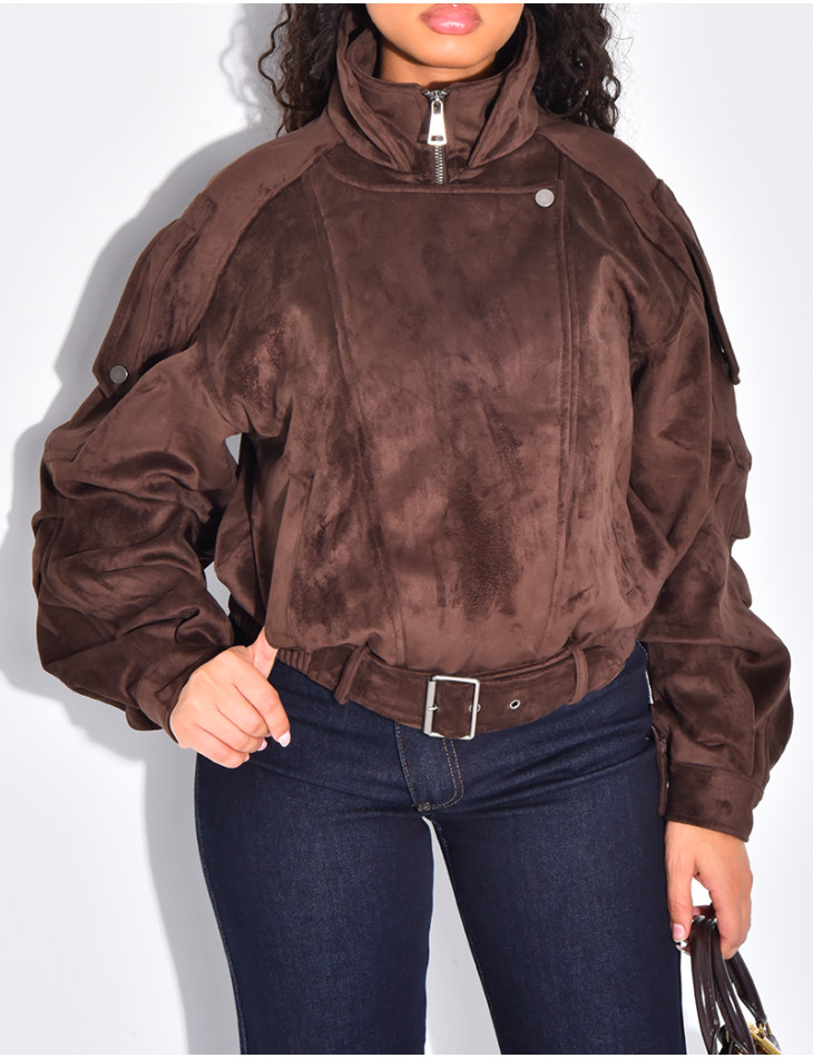 Oversized suede bomber jacket