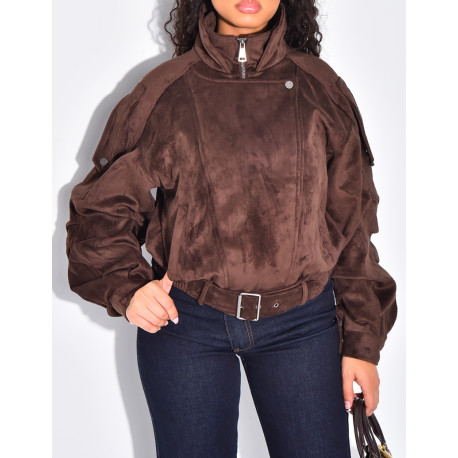Oversized suede bomber jacket