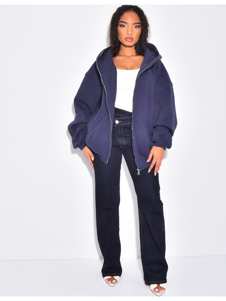 Very oversized fleece zip-up hoodie