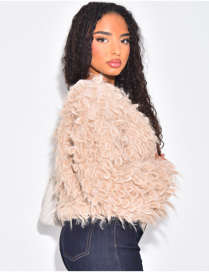 Short, puffy, fluffy cardigan