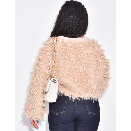 Short, puffy, fluffy cardigan