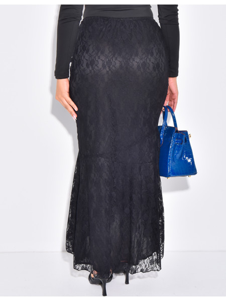 Jupe sirène longue en dentelle doublée