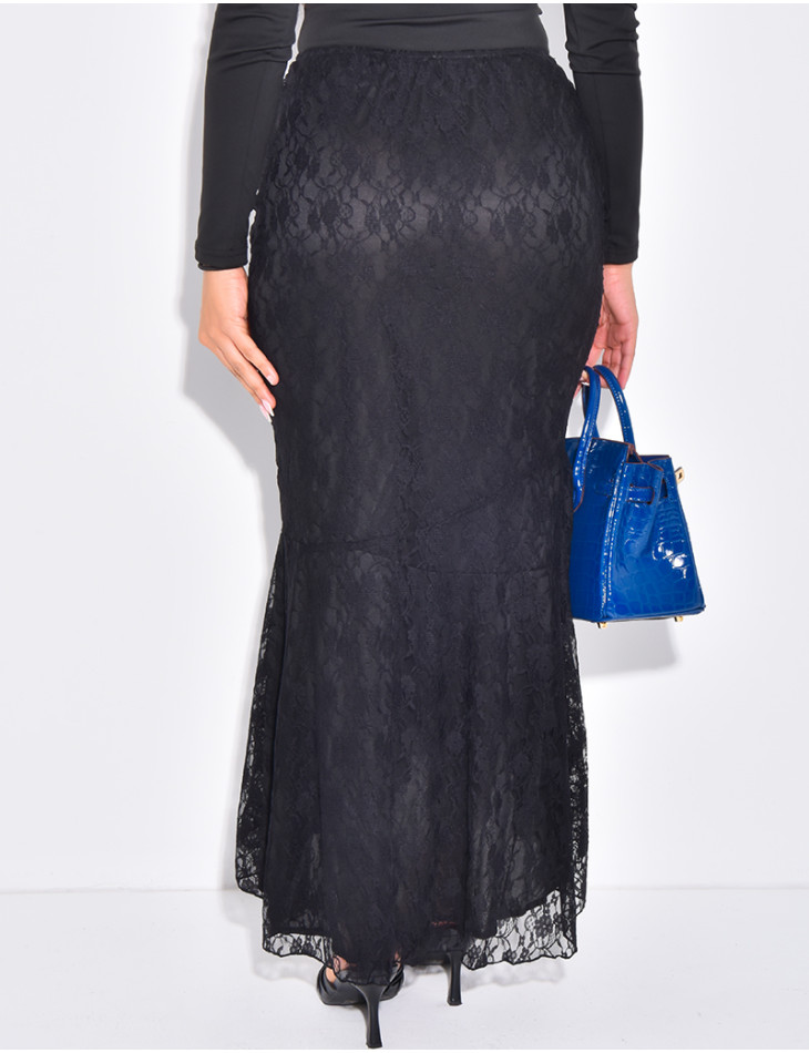 Jupe sirène longue en dentelle doublée