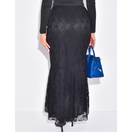 Jupe sirène longue en dentelle doublée