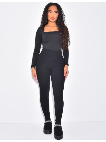 Legging taille haute côtelé à doublure polaire