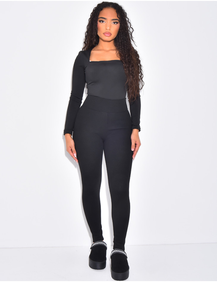 Legging taille haute côtelé à doublure polaire