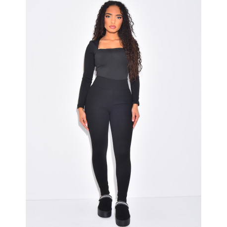 Legging taille haute côtelé à doublure polaire