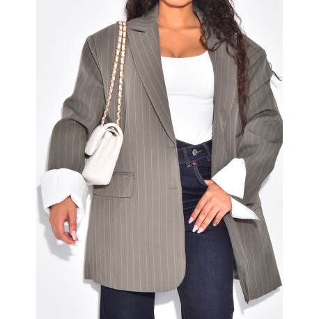 Oversized tailored jacket with stripes and cuffs