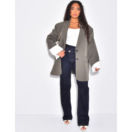 Oversized tailored jacket with stripes and cuffs