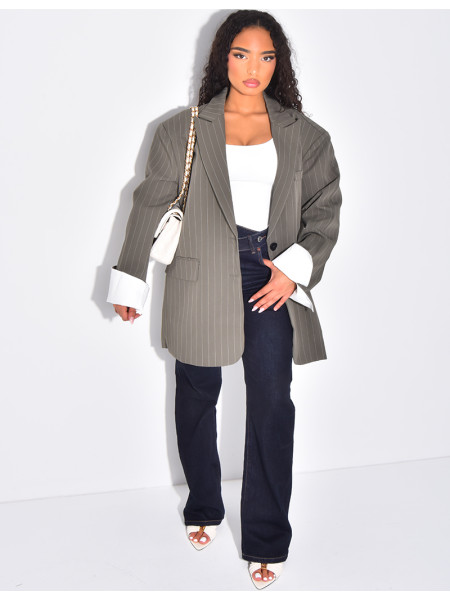 Oversized tailored jacket with stripes and cuffs