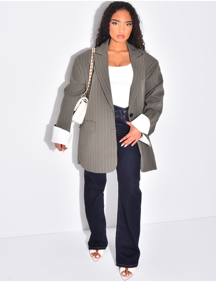 Oversized tailored jacket with stripes and cuffs