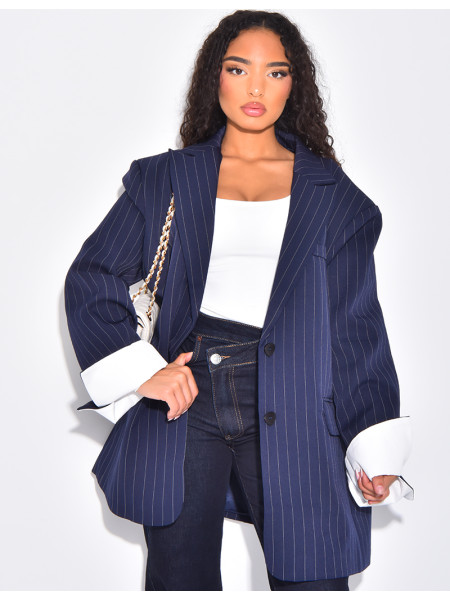 Oversized tailored jacket with stripes and cuffs