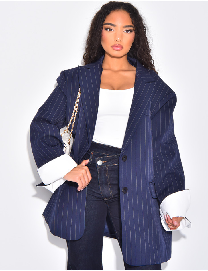 Oversized tailored jacket with stripes and cuffs