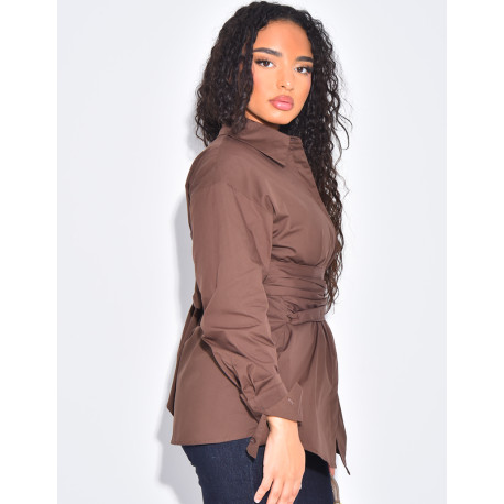 Halblanges Hemd mit Bindegürtel in der Taille