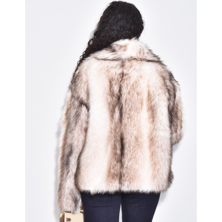 Short faux fur jacket with turn-down collar