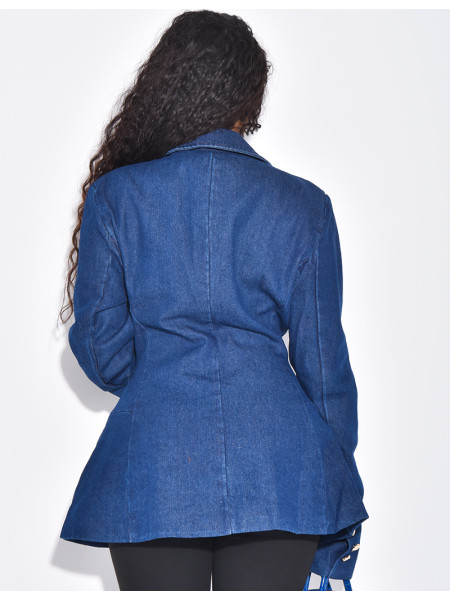 Fitted denim blazer with gold buttons