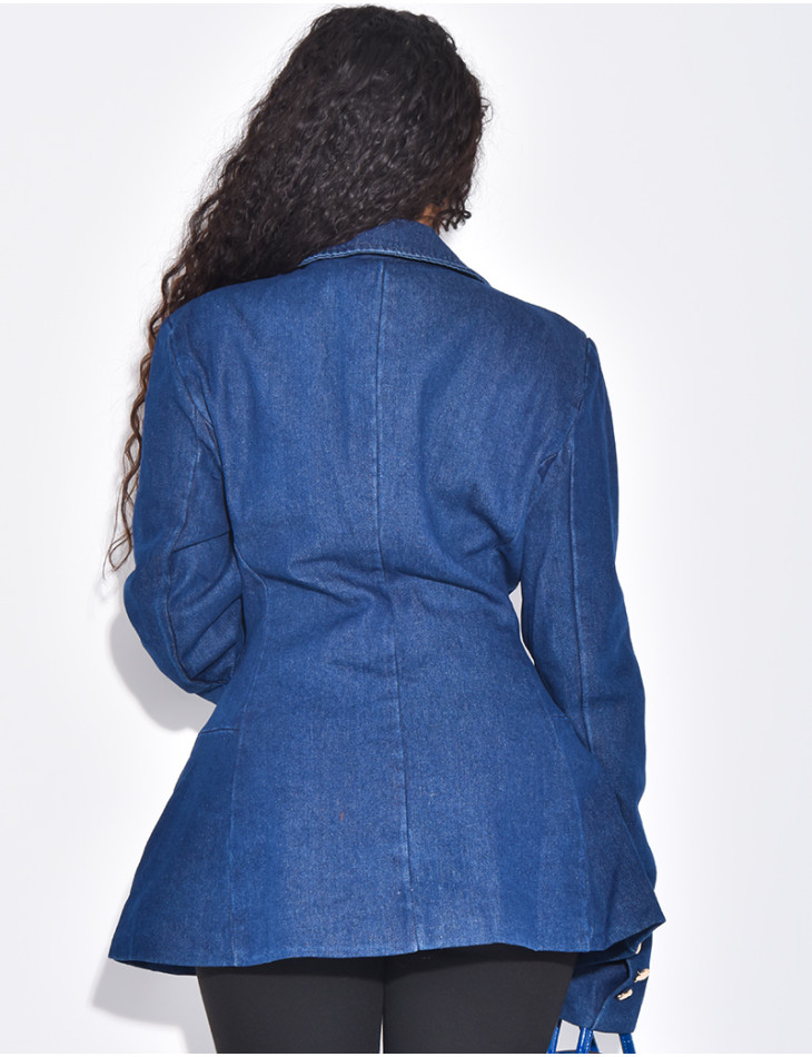 Fitted denim blazer with gold buttons