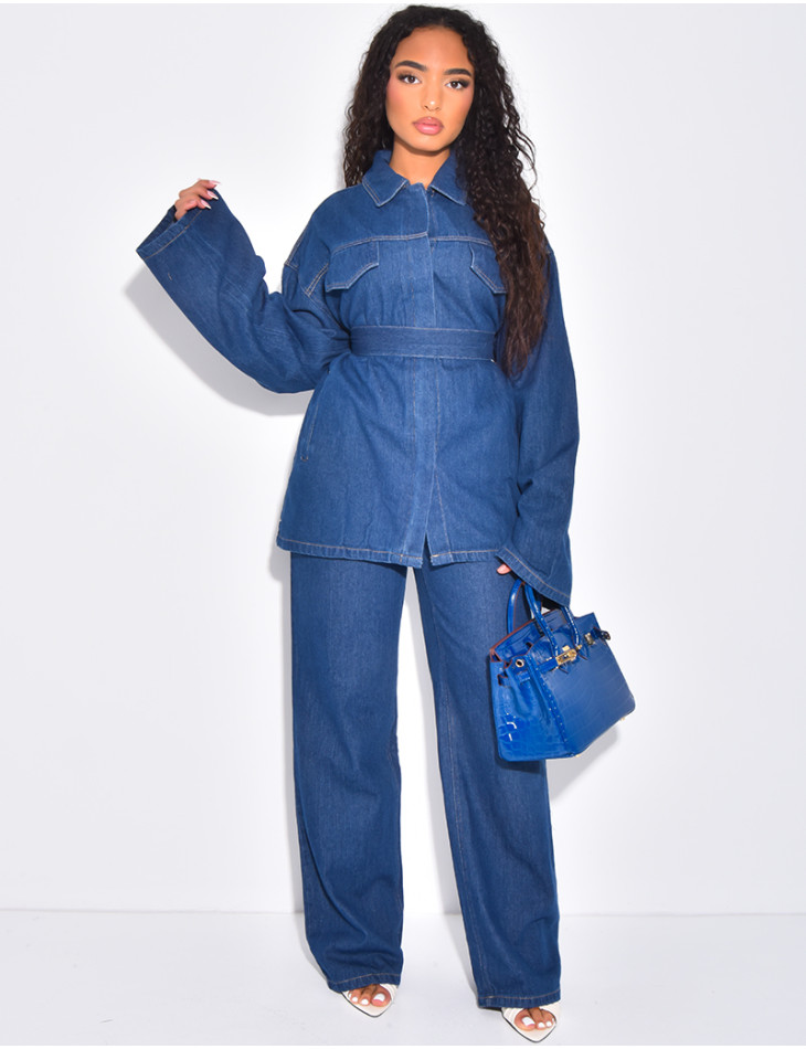 Ensemble 2 pièces chemise oversize noué et pantalon droit en jeans